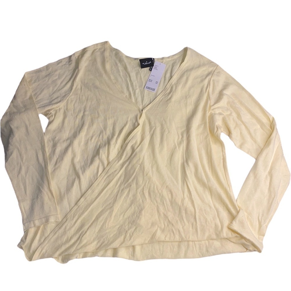 NWT OUT FROM UNDER URBAN OUTFITTERS YELLOW TEXTURED WRAP FRONT LONG SLEEVE TOP L